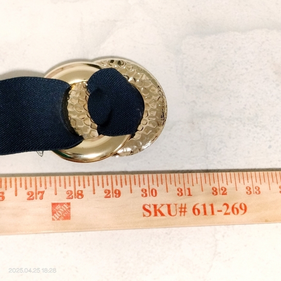 Unbranded Women's 2" Wide Navy Belt with Double Gold Buckle Stretchy Retro 90s - Picture 8 of 8